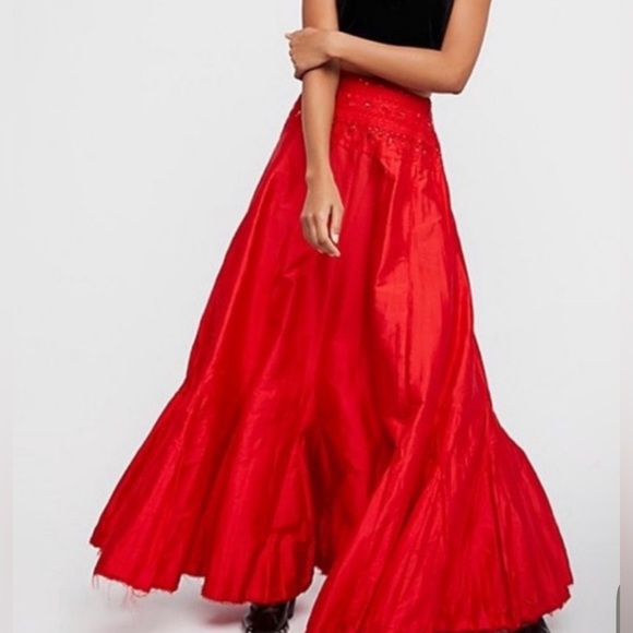 Free People Dresses & Skirts - Free People One Women's Size 2 Red Party Beaded Embroidered Maxi Skirt Red NWOT